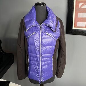Halifax Traders purple/black zipper front down/feather fill puffer jacket. Large